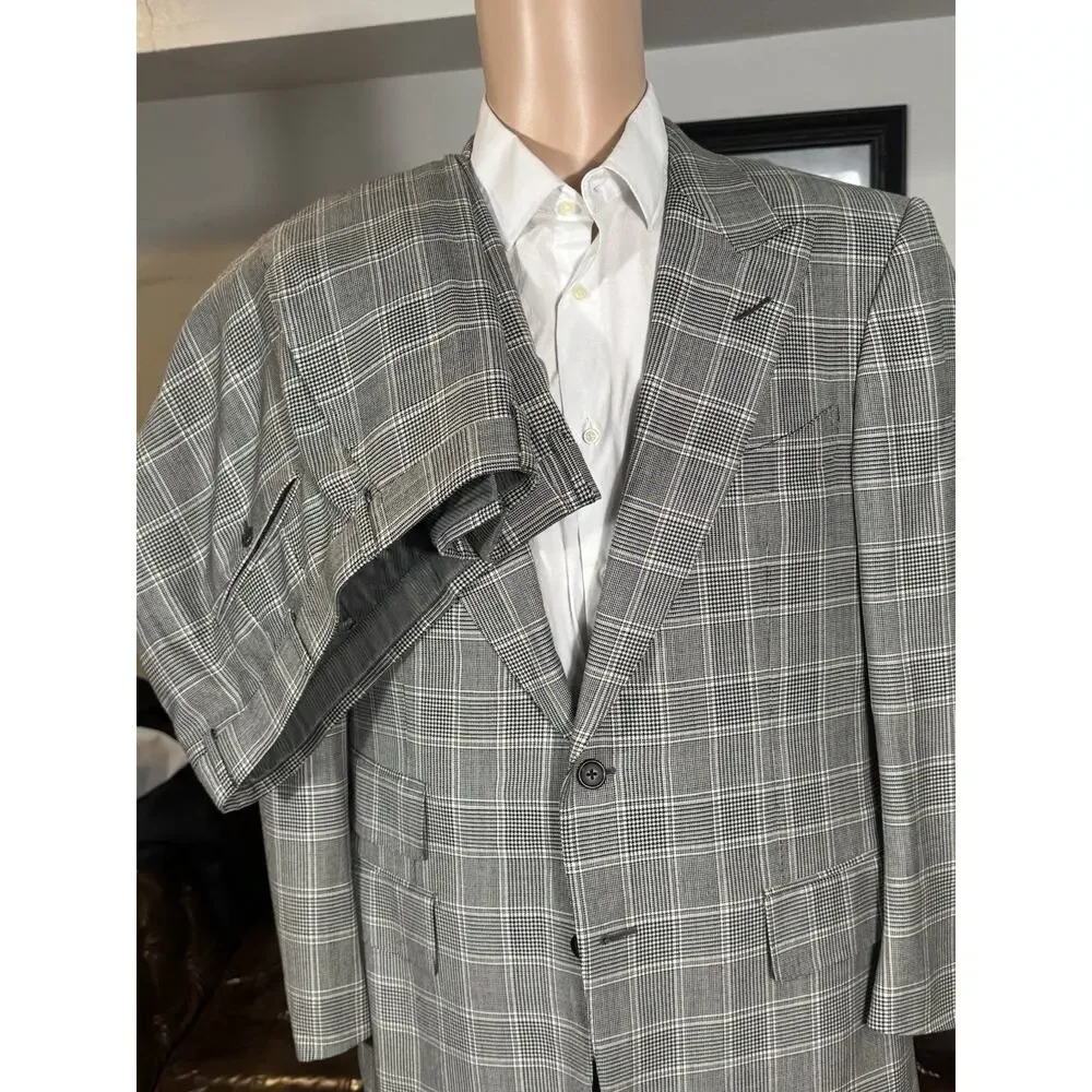 Tom Ford Houndstooth Wool Silk Peak Lapel 2Pc Suit 54R 44R US 38x30 Trousers